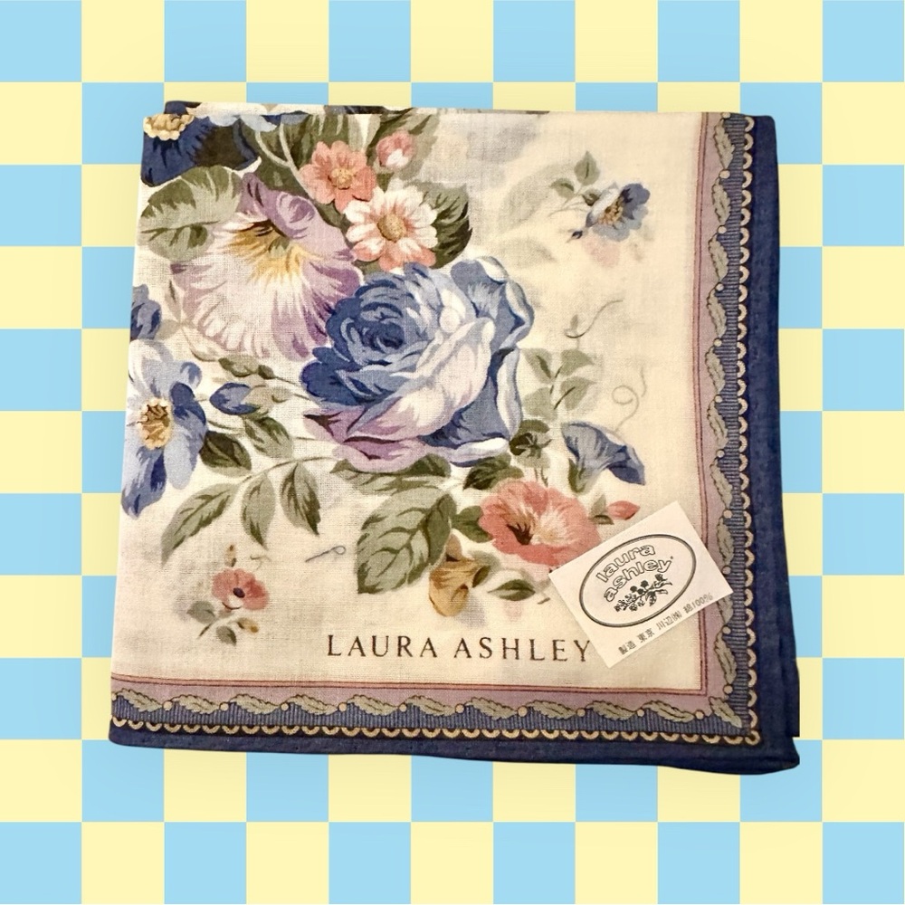 Laura Ashley Floral Handkerchief - New Blue and Multicolor Bandana Square - Picture 4 of 10